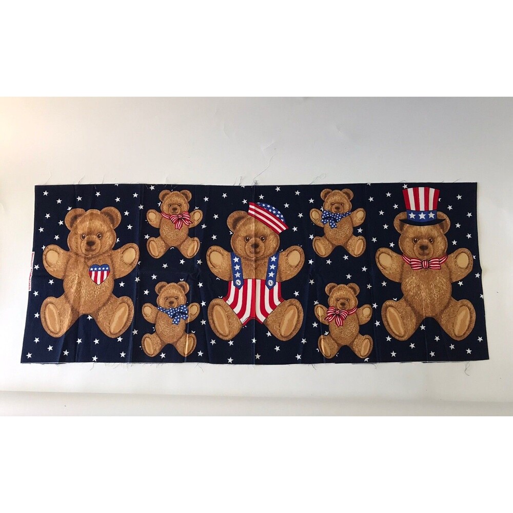USA Teddy Bear Flag Cotton Fabric Panel 45" x 18" Wamsutta Hallmark Cards NEW